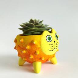 Hand-Painted Cat Planter Whimsical Succulent Pot, Lover Gift - thumbnail 3