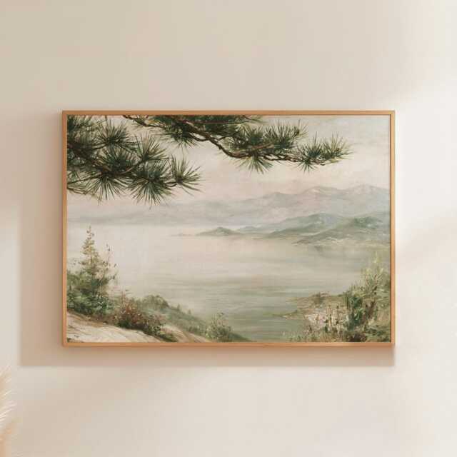 Mountain Meadow Poster, Pine Landscape Print, Nature Wall Art, Paper - image 1