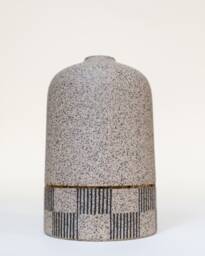 Speckled Stoneware Tapered Vase With Hand Painted Striped Checkered Pattern & Gold Luster Pin Stripe - thumbnail 1