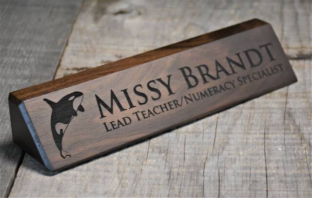 Personalized Wooden Desk Name Plates 10 Inch Solid Walnut Wood, Custom Engraved With The Text Of Your Choice Wooden Sign - image 1