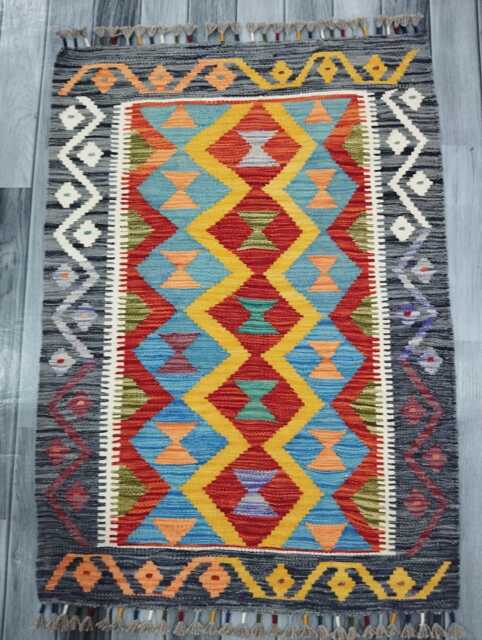Tribal Kilim Rug, Handmade Artisan Afghan Turkish Scandinavian Navajo Bohemian Flatweave Wool Rug 109x78 cm - image 1