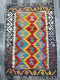 Tribal Kilim Rug, Handmade Artisan Afghan Turkish Scandinavian Navajo Bohemian Flatweave Wool Rug 109x78 cm - thumbnail 1