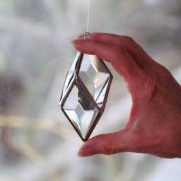 Christmas Tree Ornament - Glass Crystal Chevron Prism 3D Clear Beveled Stained Suncatcher - thumbnail 2