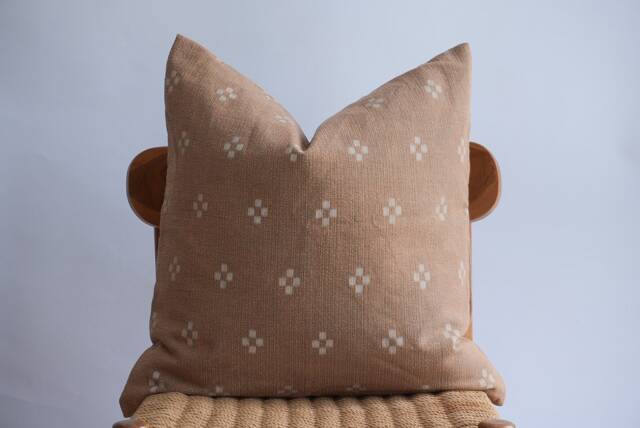 Hmong Batik Pillow Cover Rustic Brown Block Print, Ethnic Textile - image 1