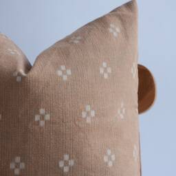 Hmong Batik Pillow Cover Rustic Brown Block Print, Ethnic Textile - thumbnail 2