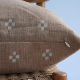 Hmong Batik Pillow Cover Rustic Brown Block Print, Ethnic Textile - thumbnail 3