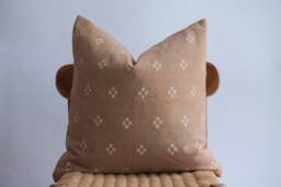 Hmong Batik Pillow Cover Rustic Brown Block Print, Ethnic Textile - thumbnail 1