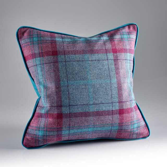 Blue & Pink Check Shetland Wool Cushion- Feather Filled Tartan Pillow - Made in England - image 1
