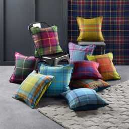 Blue & Pink Check Shetland Wool Cushion- Feather Filled Tartan Pillow - Made in England - thumbnail 3