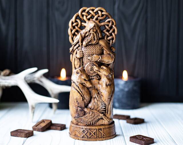 Odin Statue With Yggdrasil, Wolves Geri & Freki, Ravens Hugin Munin - Norse in Wotan Idols Scandinavian Gods Figurine - image 1