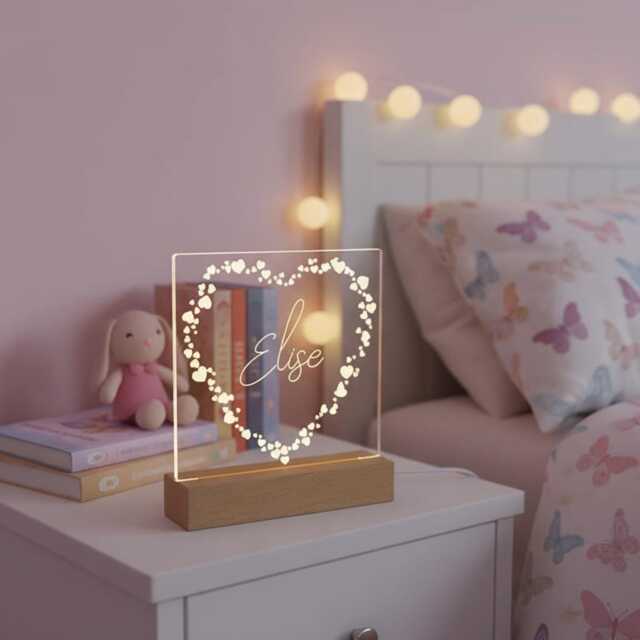 Any Name & Heart Personalised Night Light Led Lamp Gift - image 1