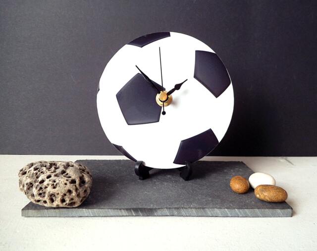 Football Desk Clock - Soccer Small Wall Decoupage Photo Black & White - image 1