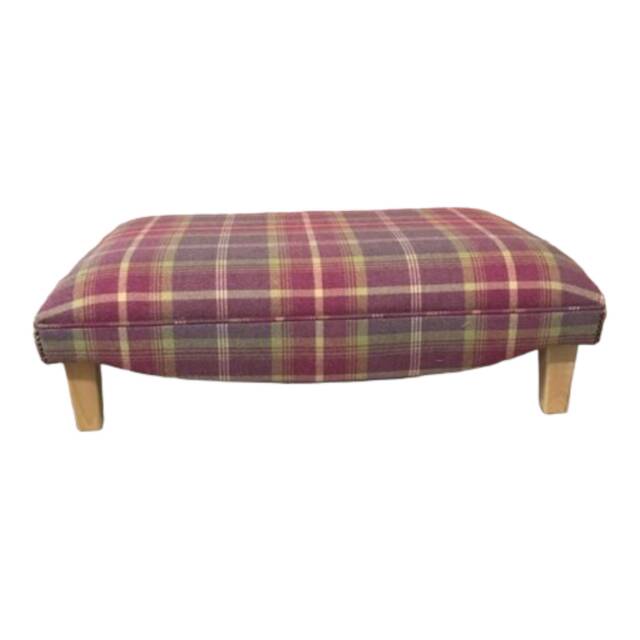 Extra Large Footstool - Balmoral Amethyst Tartan Fabric Natural Light Wood Legs - image 1