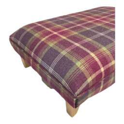 Extra Large Footstool - Balmoral Amethyst Tartan Fabric Natural Light Wood Legs - thumbnail 4