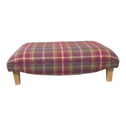 Extra Large Footstool - Balmoral Amethyst Tartan Fabric Natural Light Wood Legs - thumbnail 1