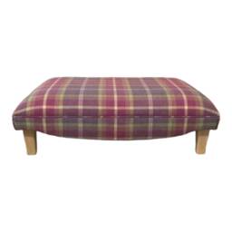 Extra Large Footstool - Balmoral Amethyst Tartan Fabric Natural Light Wood Legs - thumbnail 3