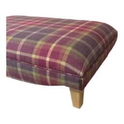 Extra Large Footstool - Balmoral Amethyst Tartan Fabric Natural Light Wood Legs - thumbnail 2
