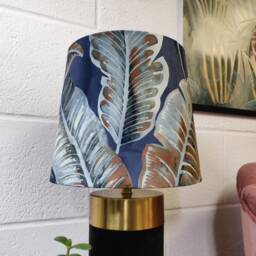 Tropical Leaves Blue Velvet Tapered Lampshade, Botanical - thumbnail 1