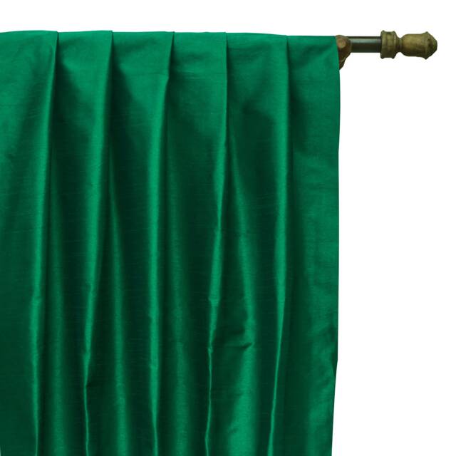 Dark Emerald Green Art Silk Curtain Panels, Faux Curtains - Rod Pocket, Grommet, Box Pleat, Three Pinch Pleat, Tab Top & Plain Ring Top - image 1