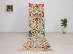Moroccan Runner Boujaad - Runner Rug Colorful Beige 2x10 Hallway Genuine Lamb Wool - thumbnail 1