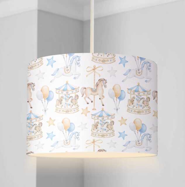 Lampshade - Carousel Blue Lampshade Or Table Lampshade Childrens Room Round Lampshade, Horse Decor - image 1