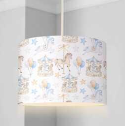 Lampshade - Carousel Blue Lampshade Or Table Lampshade Childrens Room Round Lampshade, Horse Decor