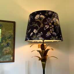 Navy Floral Velvet Drum Lampshade, Empire Light Shade - thumbnail 1