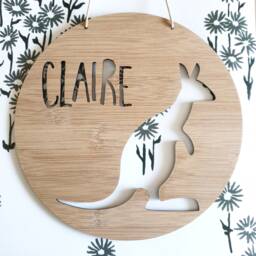 Kangaroo Personalised Wooden Wall Hanging-Nursery Decor-Plaque-Kids Decor-Kids Gift-Baby Gift-Lasercut-Personalized Wall Hanging-Bamboo