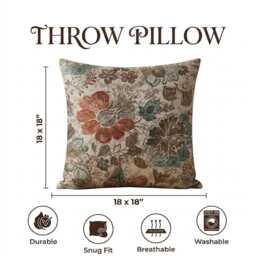 Autumn Wildflower Pillowcase - Boho Farmhouse Botanical Cushion Cover - 18x18 - thumbnail 2
