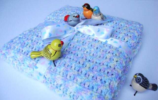 Pastel Crochet Baby Blanket, Handmade Acrylic Blend - 30x32 Inches - image 1