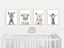 Safari Animals Nursery Print Set, Kids Room Decor - thumbnail 1