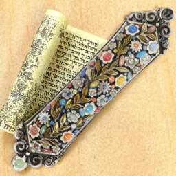 Handmade Floral Mezuzah Sterling Silver, Colorful Stones, Enamel - thumbnail 1