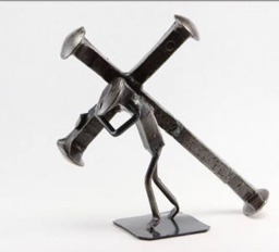 Carrying Cross - Metal Art Religious Cross Metal Figurine Railroad Spike Art - thumbnail 1