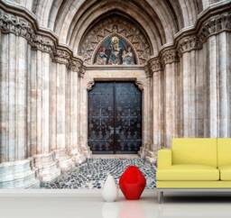 Castle Door Wall Mural Gothic Castle Decal For Living Room Stone Arch Removable Wallpaper Self-Adhesive Large Wallpaper - thumbnail 1