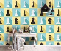 3D Chess Wallpaper, Black & White Cartoon Wall Mural, Peel & Stick