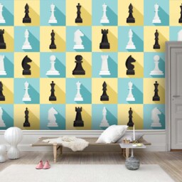 3D Chess Wallpaper, Black & White Cartoon Wall Mural, Peel & Stick - thumbnail 2