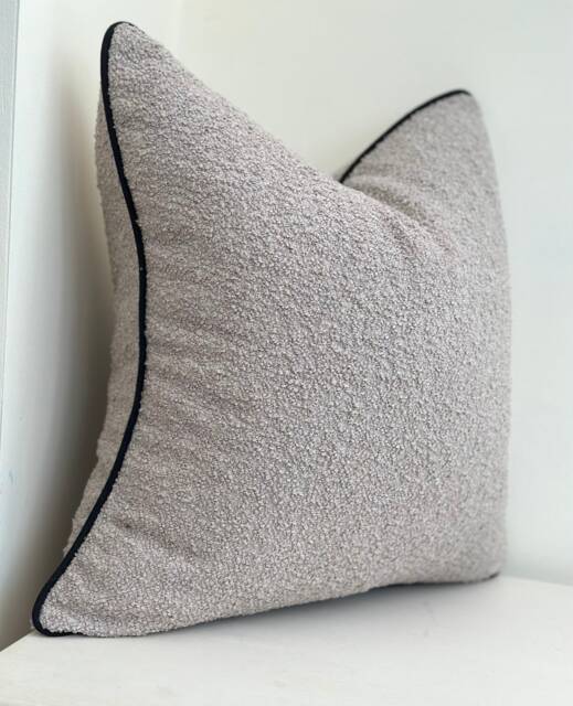 Grey Textured Boucle Cushion Cover With Black Piped Trim. Luxury Modern Pillow Covers - image 1
