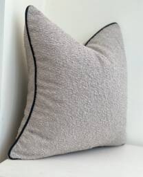 Grey Textured Boucle Cushion Cover With Black Piped Trim. Luxury Modern Pillow Covers - thumbnail 1