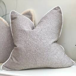 Grey Textured Boucle Cushion Cover With Black Piped Trim. Luxury Modern Pillow Covers - thumbnail 2
