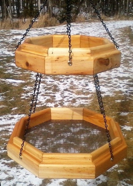 Double Hanging Octagon Platform Bird Or Squirrel Feeder Cedar Wood Tbnup 1Do - image 1