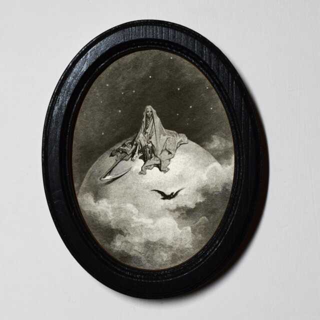 Halloween Black Oval Wooden Framed Picture, 3 X 4 Gothic Print, Witchy Wall Hanging, Paul Gustave Dore, Raven - image 1