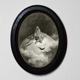 Halloween Black Oval Wooden Framed Picture, 3 X 4 Gothic Print, Witchy Wall Hanging, Paul Gustave Dore, Raven - thumbnail 1