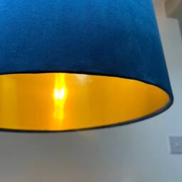 Navy Blue Velvet Drum Lampshade/ Ceiling Shade With A Metallic Gold Lining, Bright Brushed Lining - thumbnail 3