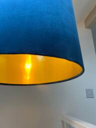 Navy Blue Velvet Drum Lampshade/ Ceiling Shade With A Metallic Gold Lining, Bright Brushed Lining