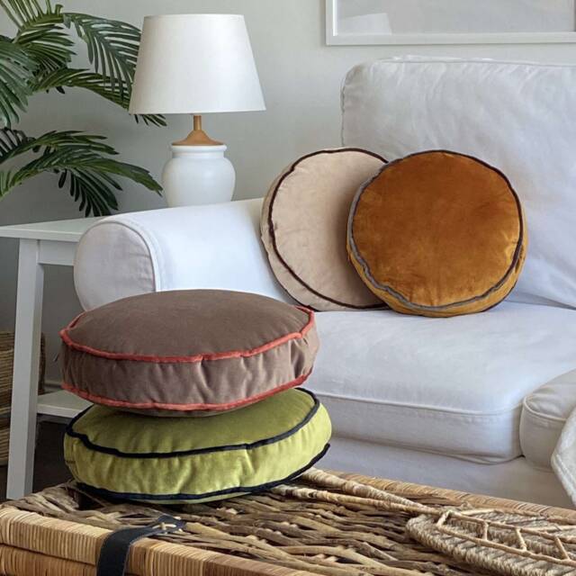 Round Pillows, 30 Color Pillows, Cover & Insert, Customizable Piping Colors, Velvet Round Chair Pad Cushion, Floor Cushion - image 1