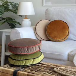 Round Pillows, 30 Color Pillows, Cover & Insert, Customizable Piping Colors, Velvet Round Chair Pad Cushion, Floor Cushion - thumbnail 1