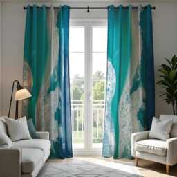 Ocean Wave Abstract Curtain, Beautiful Teal & Blue Water Design, Coastal Inspired Window Treatment, Custom Size Available, Made To Order - thumbnail 2