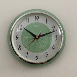 Jadeite Green Mid-Century Wall Clock Atomic Jetsons Style - thumbnail 1