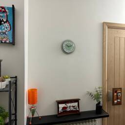 Jadeite Green Mid-Century Wall Clock Atomic Jetsons Style - thumbnail 2