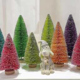 Rainbow Sisal Christmas Tree Set Colorful Mantel Decor - thumbnail 2